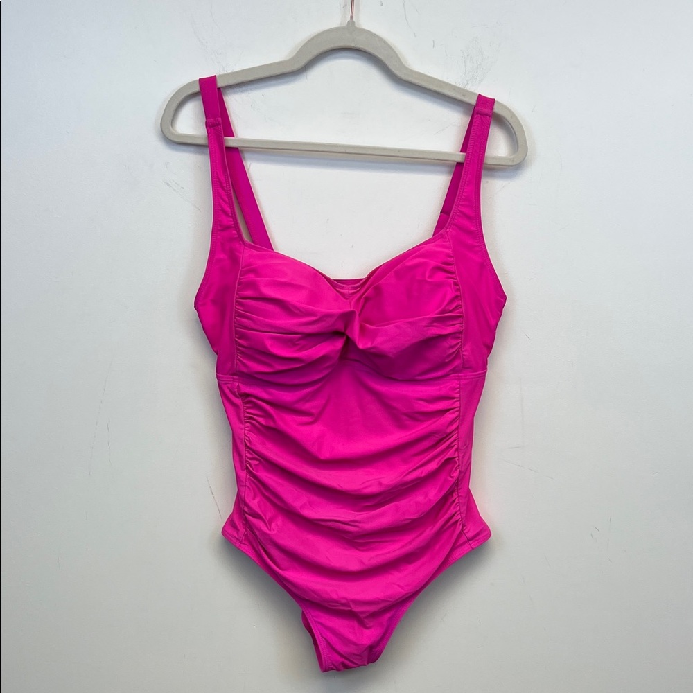 Younique Bright Pink One Piece Swimsuit with Rouching and Padded Bra Size 14W